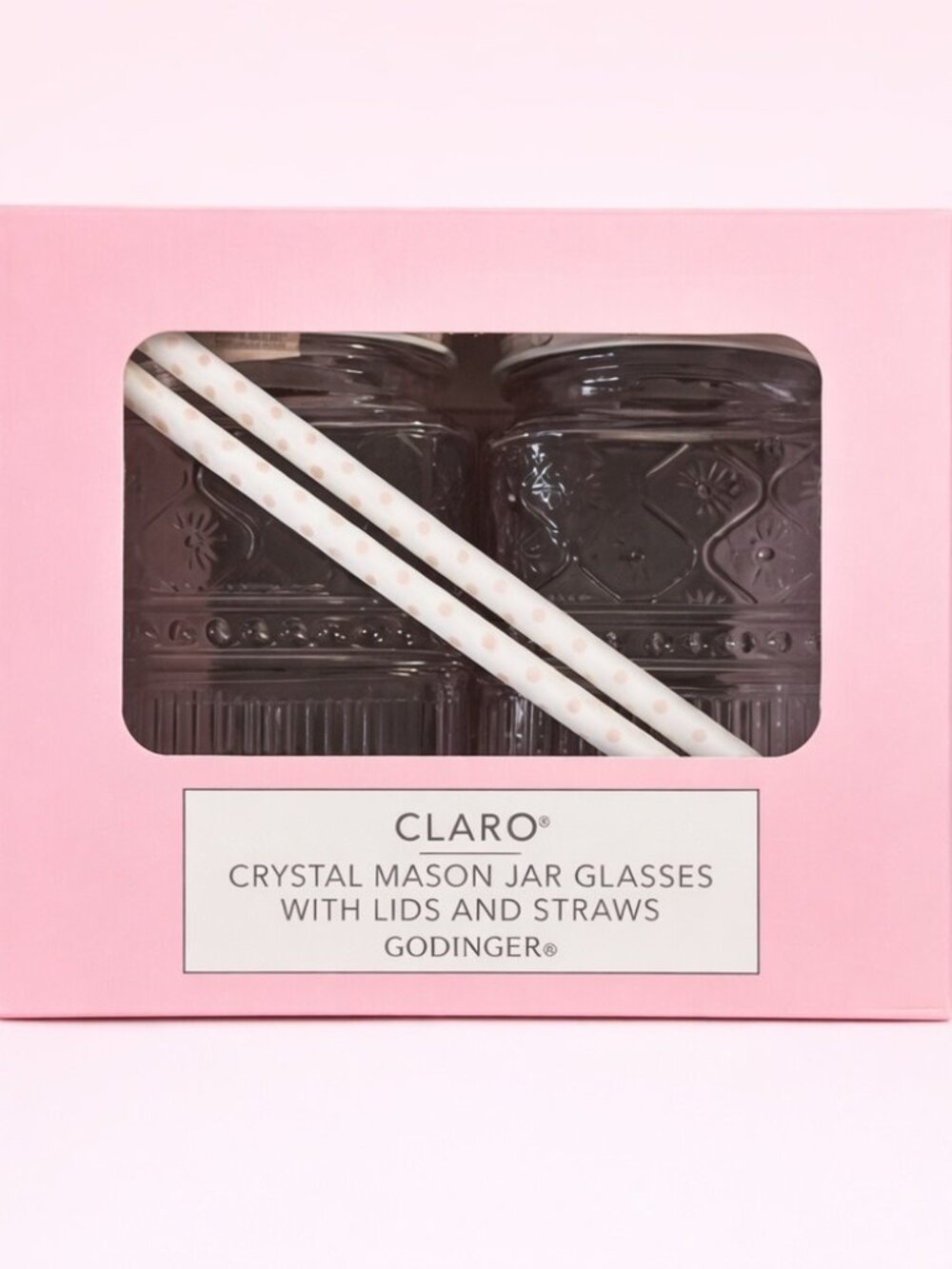 NWT Gorgeous Claro 16 oz Pink Mason‎ Jars w/ Floral Lid and Polka Dot Straw